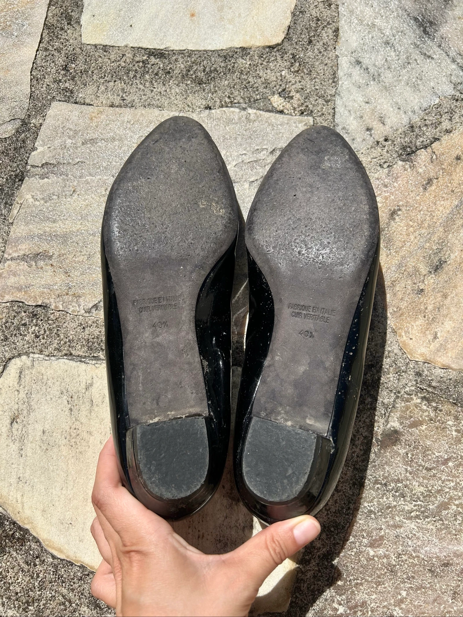 Ballerines noir en cuir verni véritable bout pointu Pointure 40 et demi Manfield – photo 2